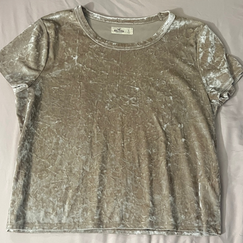 Hollister Velvet Short Sleeve Top - Silver Gray